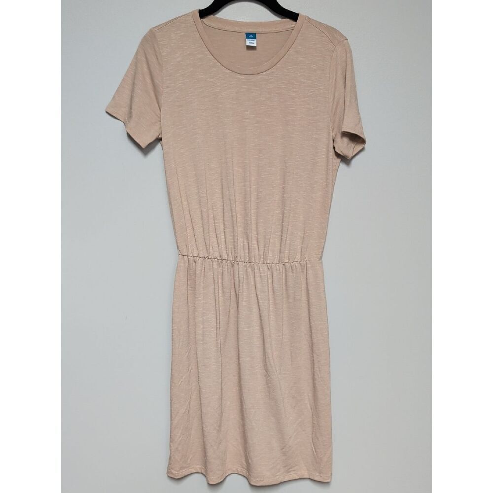 Old Navy Beige Short-Sleeve Elastic-Waist Mini Dress